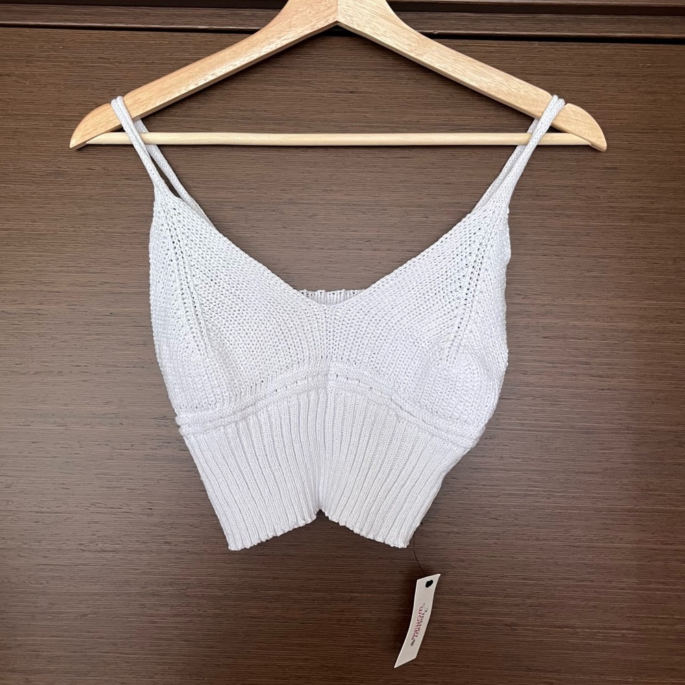 White Knitted Crop Tank Top